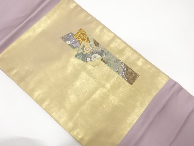 短冊に色紙・花唐草模様刺繍名古屋帯